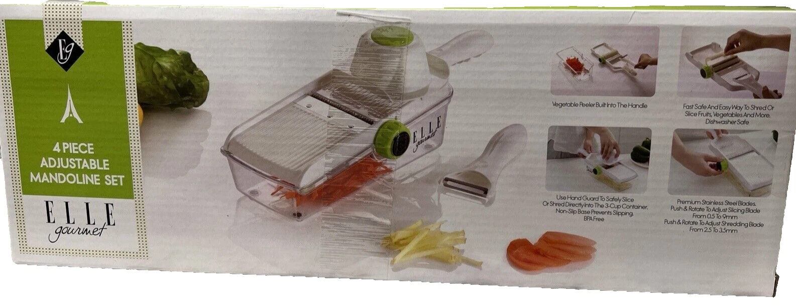 ELLE Gourmet 4-Piece Adjustable Mandoline Slicer Set - New in Box