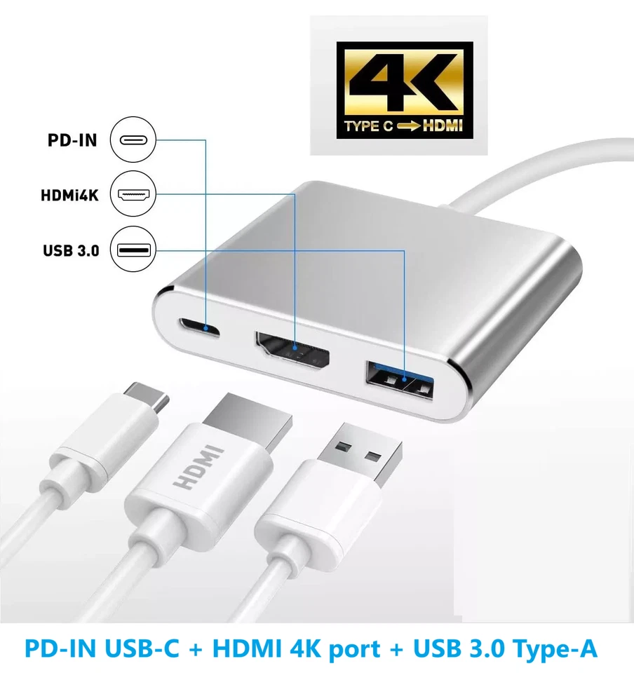 USB C to HDMI Adapter - 4K HDMI Port Multiport AV Converter PD-IN USB-C, USB 3.0 - Image 2 of 4