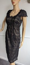 Signature NEXT Brown Satin Black Crochet Lace Sheath Evening Dress Size UK 10