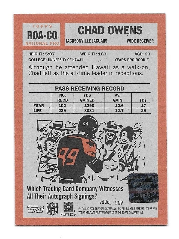 2005 Topps Heritage Chad Owens Real One Autograph Rookie Card - Image 2 of 2