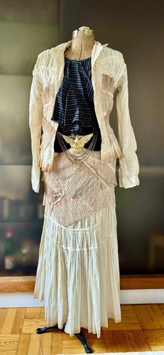 Rare vtg Issey Miyake origami dress 2pc beige ombre,cotton & lace,pleats M/L - 第 15/18 張圖片