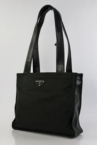 Authentic PRADA Black Nylon and Leather Tote Bag Purse #60867