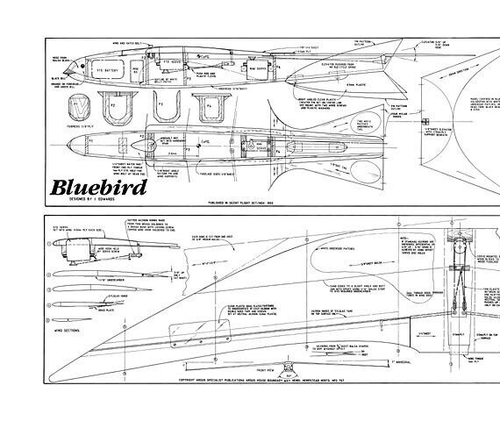 Bluebird and Hawk Segelflugzeug 54" Spannweite RC Modellflugzeug gedruckte Pläne & Vorlagen - Bild 3 von 3