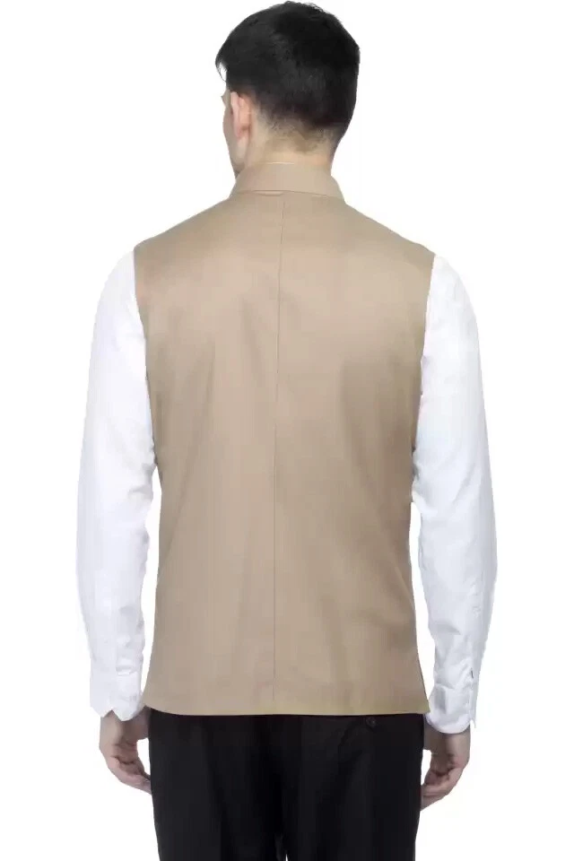 Mens Beige Single Breasted Formal Wedding Smart Casual Waistcoat Vest - Image 4 of 4
