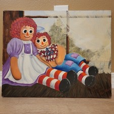 Vintage Raggedy Ann and Andy Acrylic Painting Canvas 20"x16"