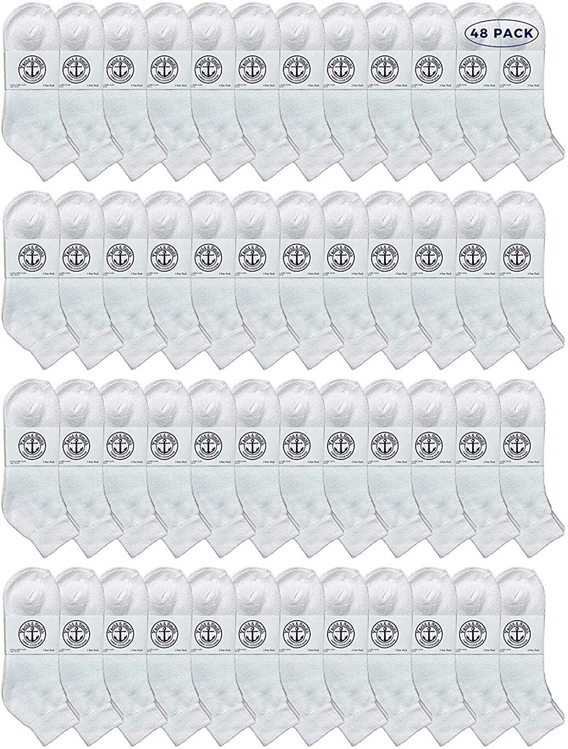 48PK Men Wholesale Cotton Sport Athletic Mid Ankle Socks 10-13 (White)