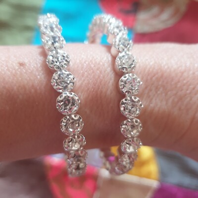 2 Silver Cubic Zirconia Diamant Crystal Tennis Bracelet Flexi Bangle Bridal Gift