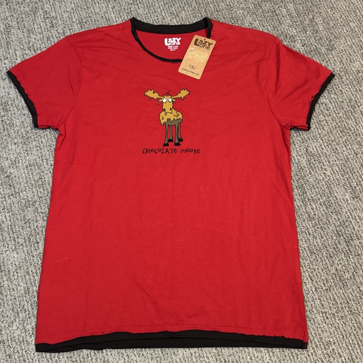 Lazy One Womens S Pajama Shirt Short Sleeve Chocolate Moose 100
