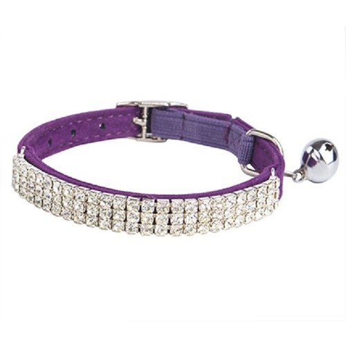Cat Collar Kitten Puppy Pet safety elastic adjustable Suede Rhinestone Pink Blue - Picture 13 of 13