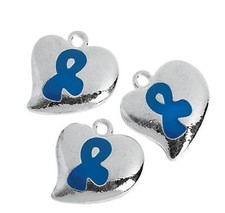 6 Blue Awareness Ribbon Charms Cancer Awareness Heart Jewelry Lot of 6