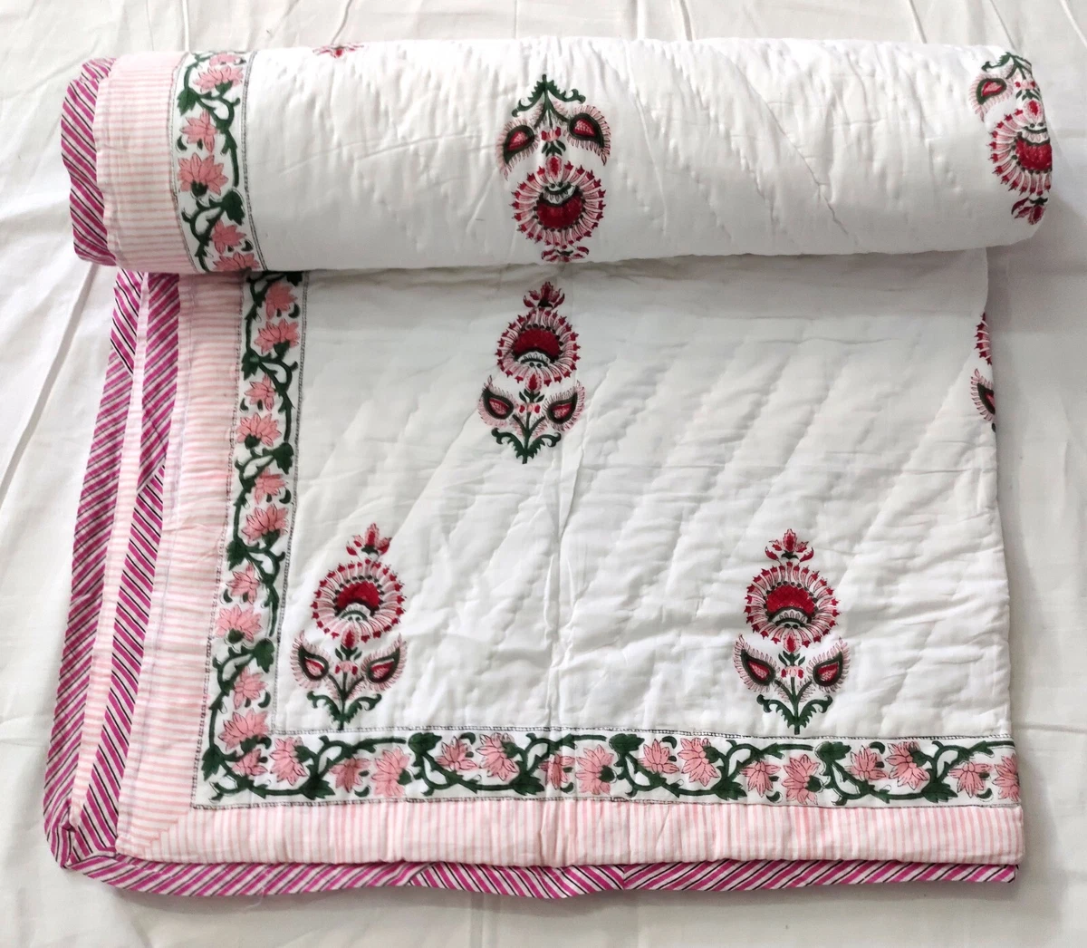 Indian Reversible Quilts/Jaipuri Razai/Soft Quilt/Hand Block Print