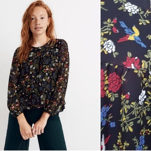 Top Madewell Mujer Pequeño Oscuro Floral Boho Transparente Volantes Hada Campesino Cachicho - Imagen 2 de 14