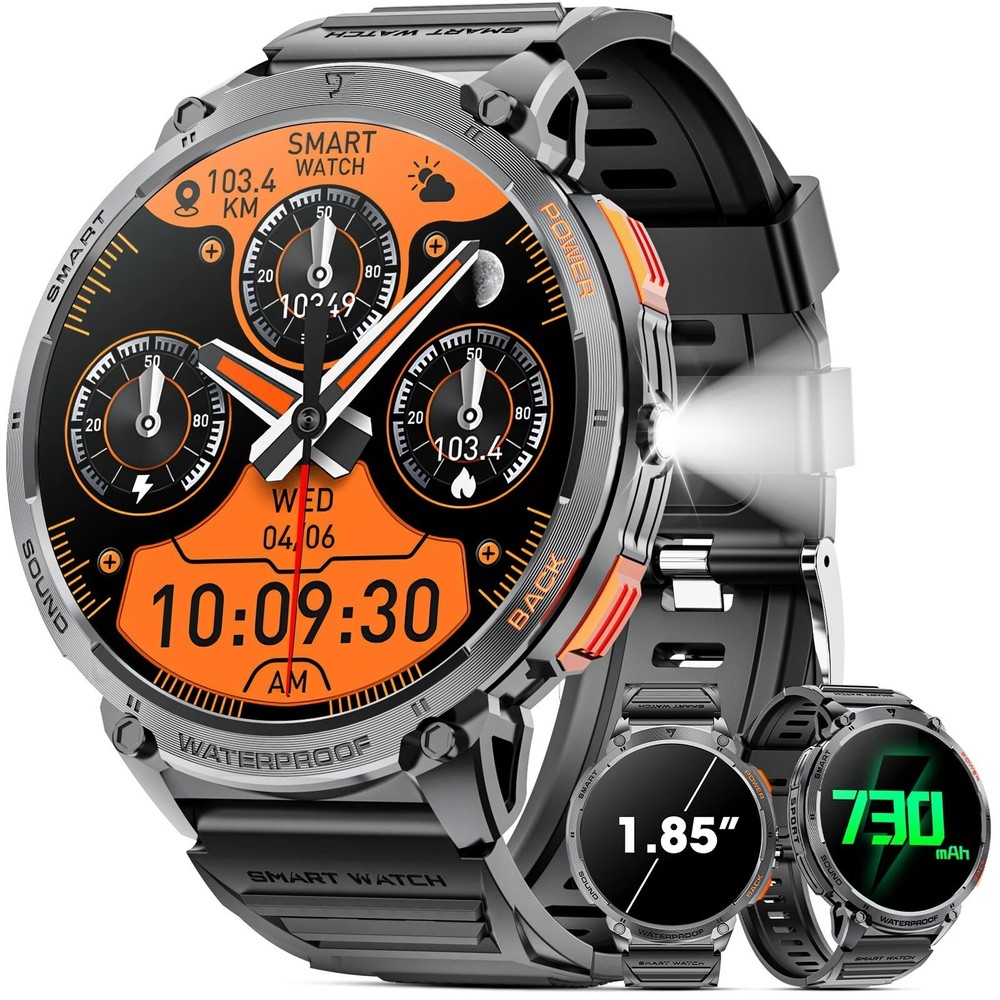 Military Smart Watch for Men (Call Receive/Dial) Rugged Tactical Fitness Tracker