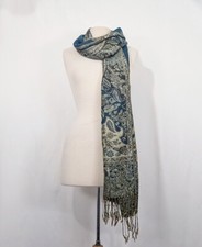 Teal Green Gold Metallic Brown Baroque Style Scarf 27 x 72 Inches