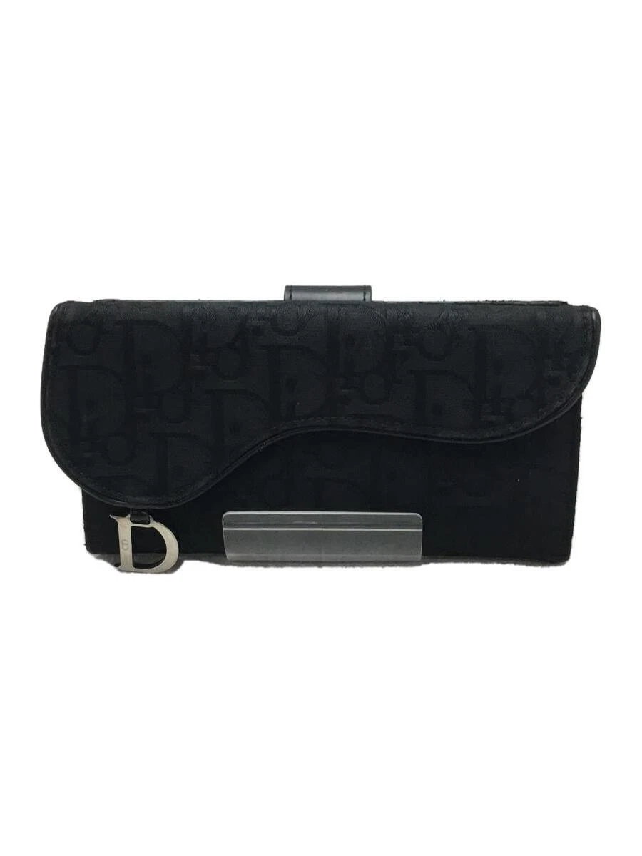 Christian Dior W hook trotter long wallet black canvas full pattern women's