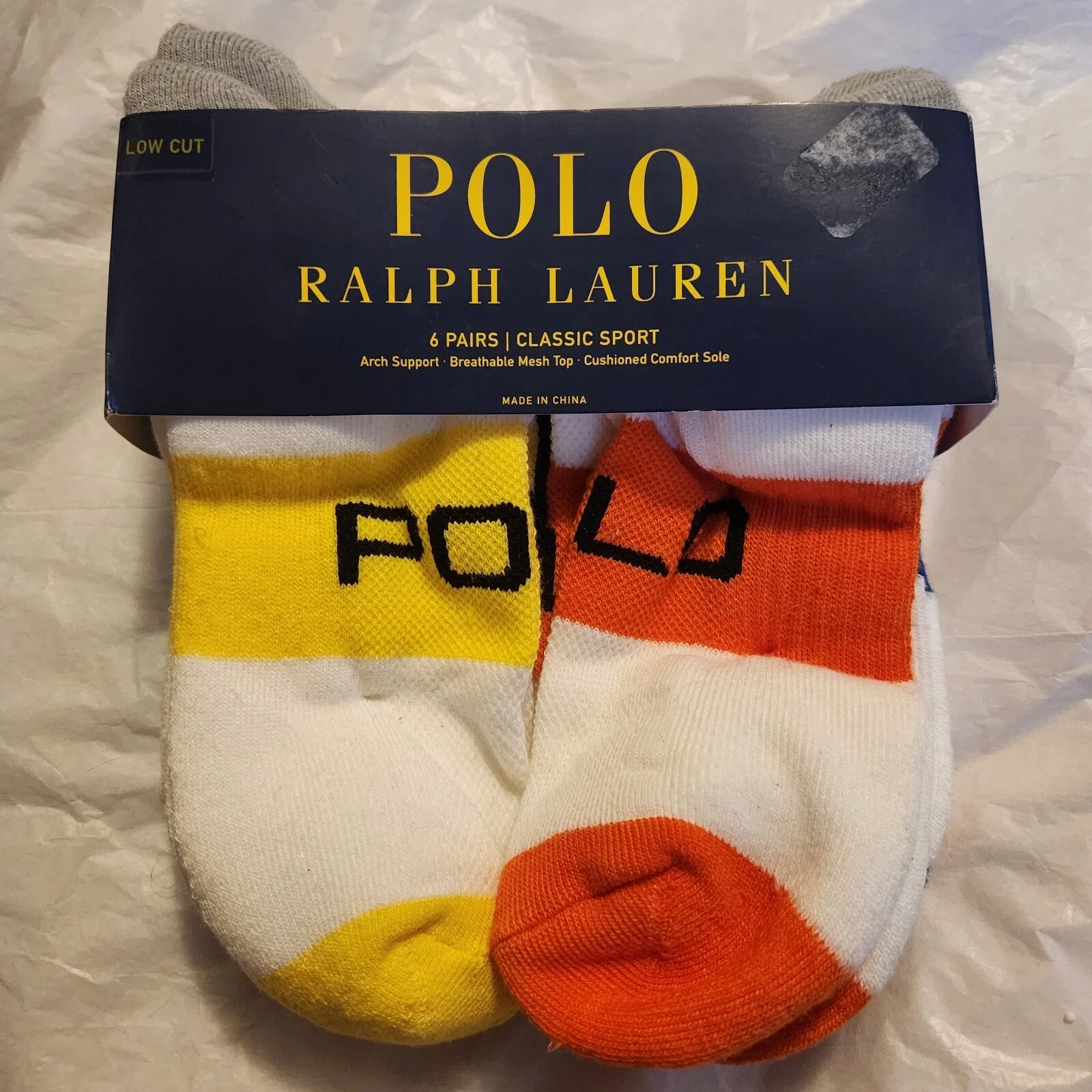 Ralph Lauren Polo Men's Sport Socks Six Pairs Low Cut Arch Support *new*