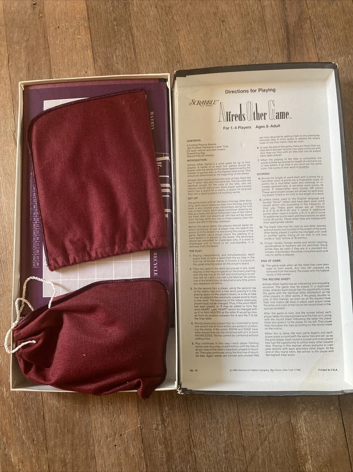 VTG **ALFREDS OTHER GAME** Scrabble Selchow & Righter 1985 COMPLETE - Image 3 of 4