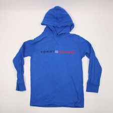 Tommy Hilfiger Shirt Youth Medium 14/22 Blue Center Logo Long Sleeve Hooded Boys
