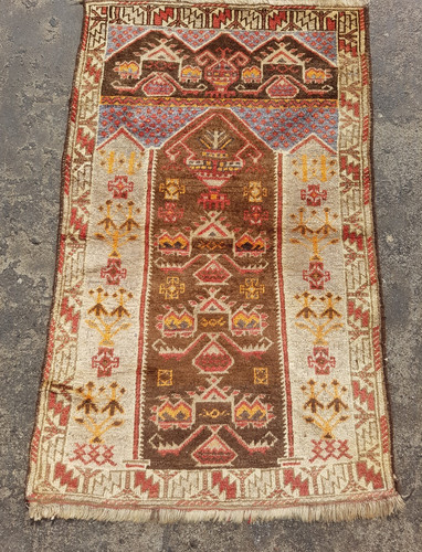 Vintage Hand Made Traditional Rug Oriental Wool Multicolor Carpet 135x81 cm