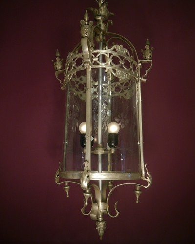 LANTERN ANTIQUE VINTAGE HANGING CHANDELIER NICKEL SILVER BRASS LAMP FOYER Ø15" - Picture 9 of 9