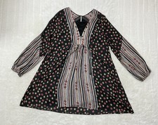 Free People Womens Size M Rain or Shine Mini Dress Long Sleeve Black Multicolor
