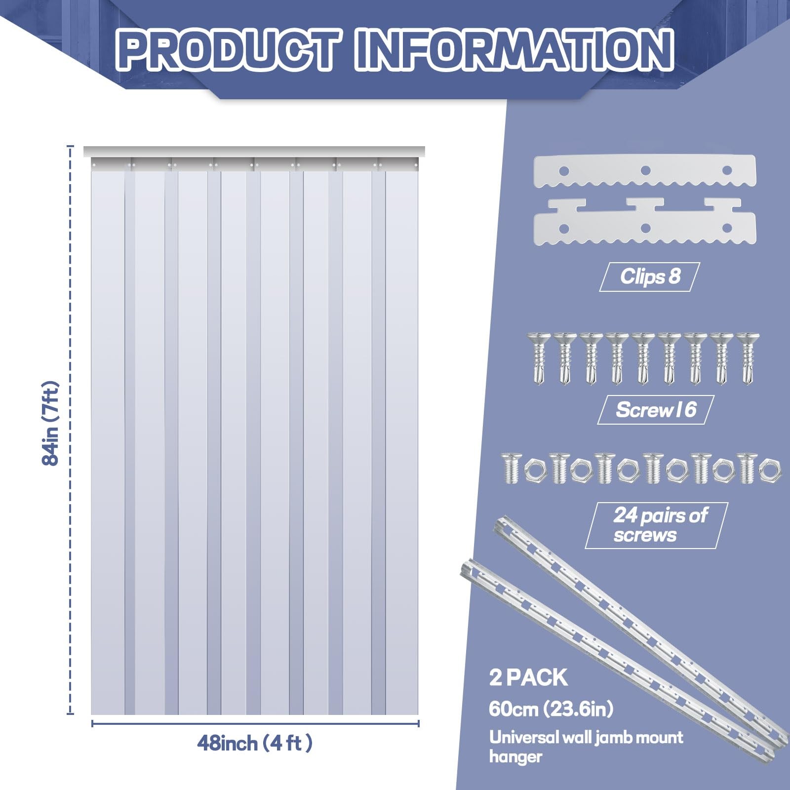 Juexica 48 X 84 Inch Clear Freezer Door Curtain Plastic Strips