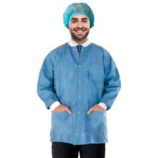 Ceil Blue Disposable Lab Jackets SMS 3 Pockets Snaps 100 Count Medium Size