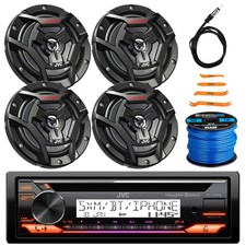 JVC KD-T92MBS Single DIN Marine Receiver, 4x 6.5" 150W Speakers, Wire, Antenna