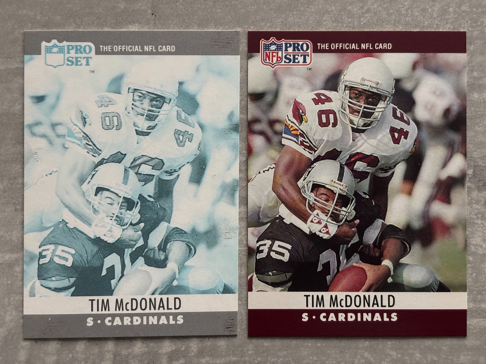 (2) 1990 Pro Set TIM MCDONALD Rare Color Progression Error Variation Cards #259