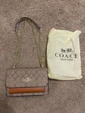 Coach Logo Chain Shoulder Bag Brown Gold Hardware with Dust Bag