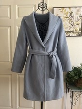 Uniqlo Blue Wool Blend Coatigan Hooded Belted One Button Over Coat Womens S