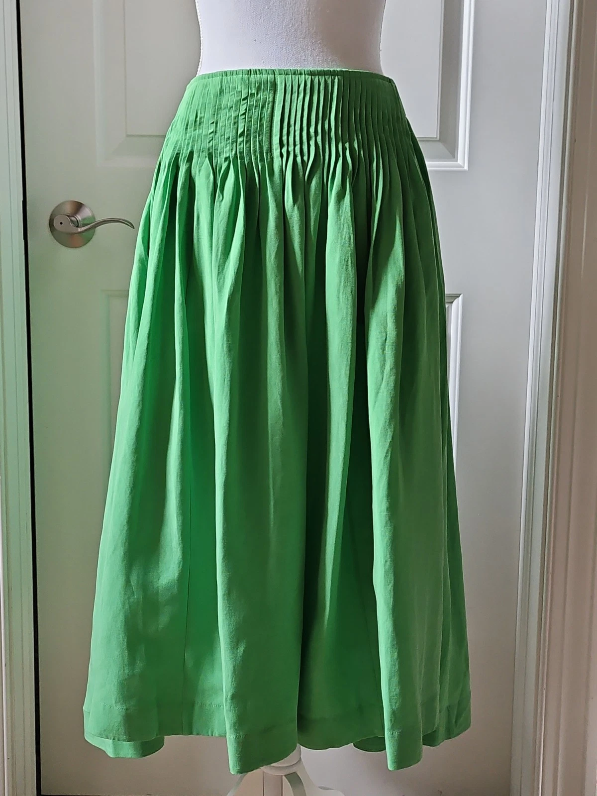 COS Women Pintucked Linen Blend A-Line Midi Skirt Sz.8US