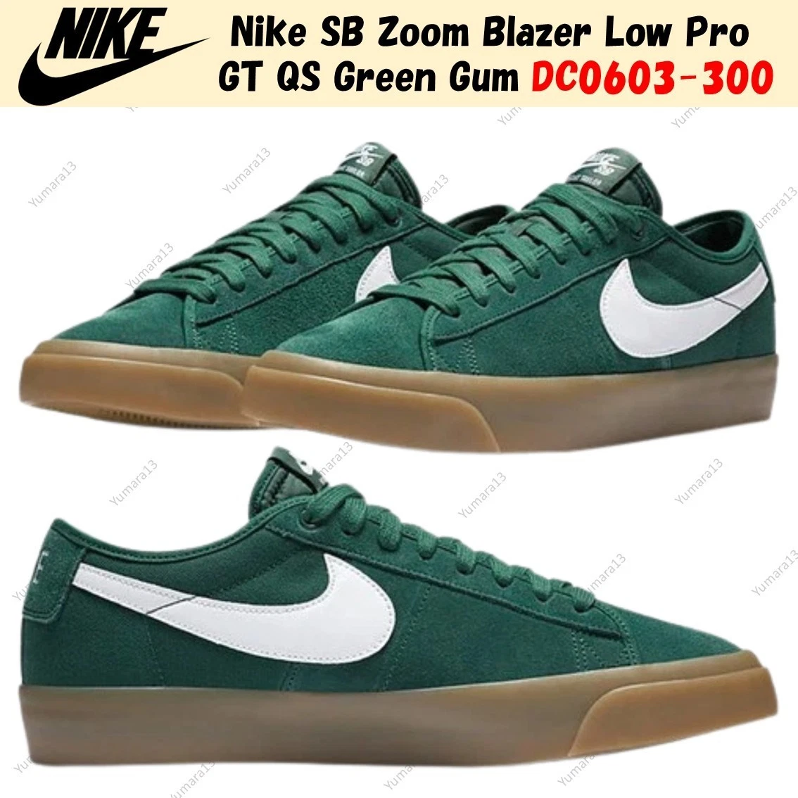 スニーカー NIKE SB BLAZER LOW PRO GT QS GREEN GUM Nike Blazer GT SB Low Green Gum - огромный выбор по лучшим ценам