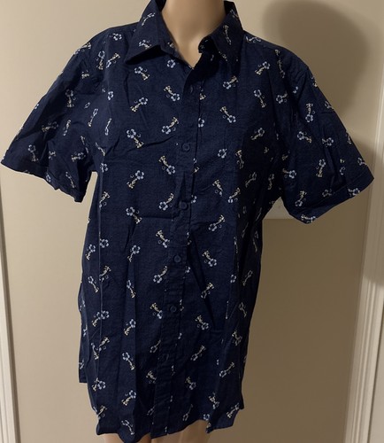 Haggar SS Hemd mit Knöpfen Größe L blau Baumwolle Stretch Hula Girl Print