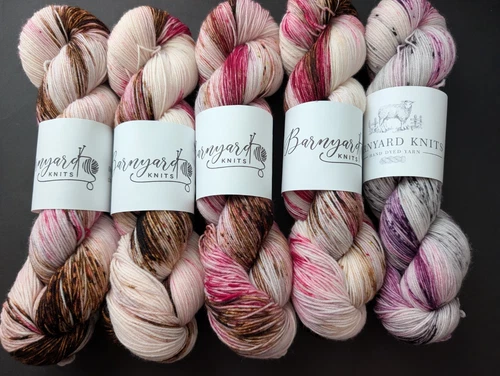 Destash -hand dyed yarn 5 Skeins Barnyard Knits- Sock Weight - product listing photo