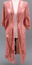 Boho Women’s Pink Open Front Long Sheer Lace Kimono Duster Cardigan Shawl S/M