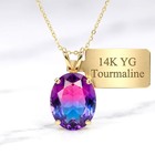 LAB CREATED AAA  5.60 Cts  TOURMALINE PENDANT SOLID 14K  GOLD - Free Chain - NWT — photo 1