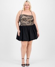B Darlin Plus Size Trendy Lace Bubble-Hem Dress 14W Oxford Back Zipper Closure