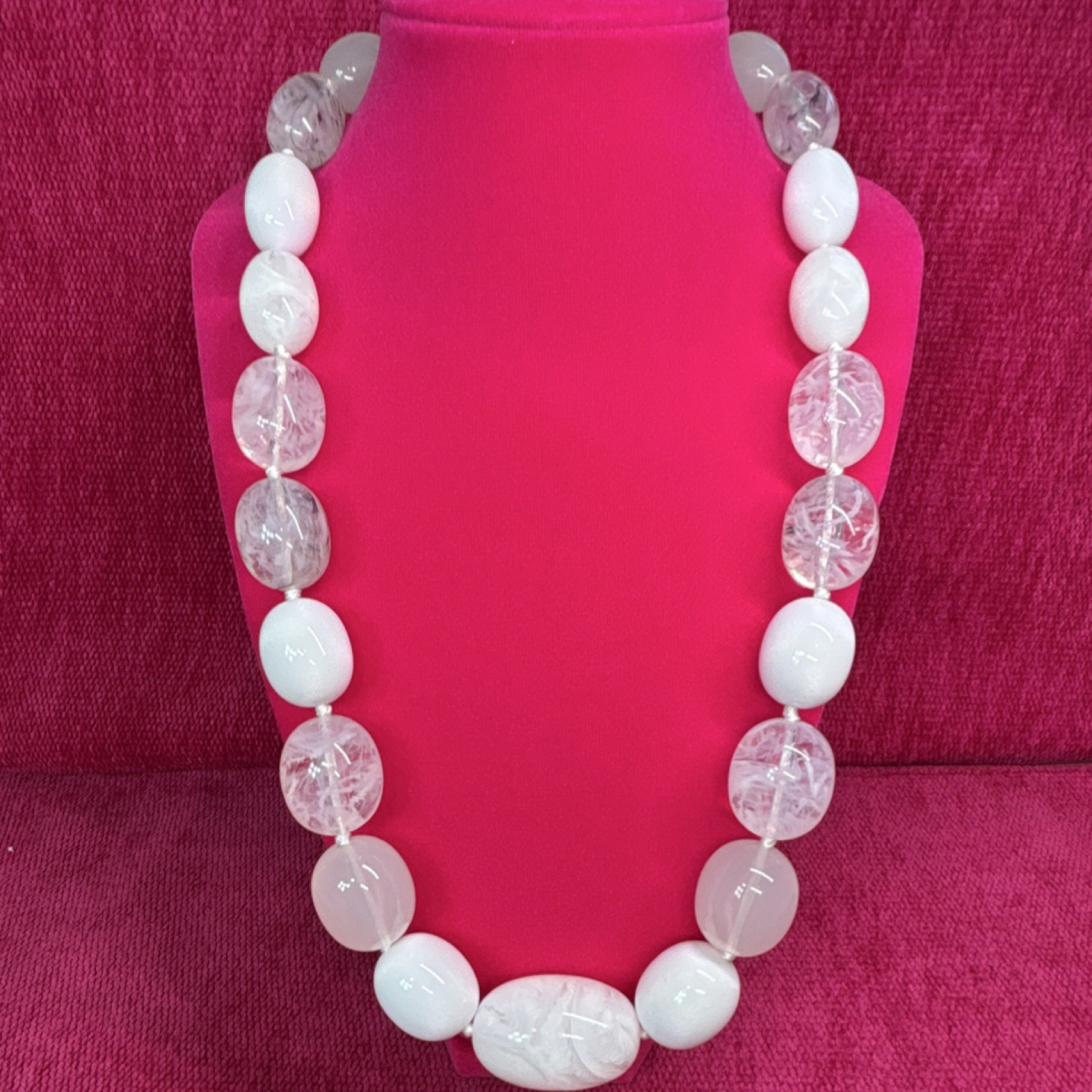 Joan Rivers White Clear Beaded Statement Necklace Acrylic Adjustable Lobster