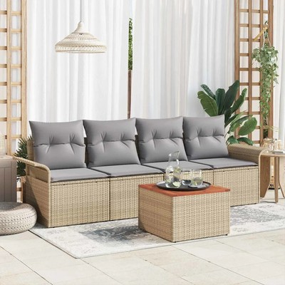 Gartensofa-set mit Kissen 5 pcs Poly-Rattan Outdoor Loungeset Couch vidaXL