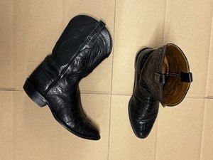 Bottes Lucchese Classics En Autruche Incrustée - Homme 10.5 A Extra Étroit - Noir Cerise Vintage