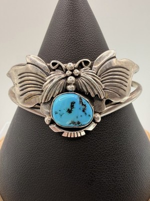 Signiertes Sterlingsilber Türkis Armreif Armband 23 g Indianer Südwesten