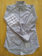 NWOT Thom Browne Gray Shepherd Check Grosgrain Sleeve Stripe TB0 14-31.5 X Small