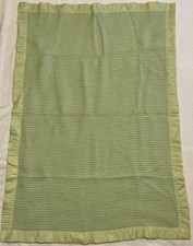 Vintage Acrylic Baby Blanket Green Thermal Open Weave Nylon Trim Crib VGUC