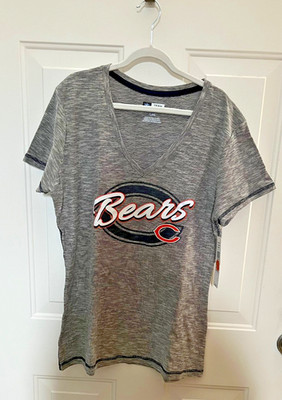 NWT NFL Women's LARGE Fitted Short Sleeve V-Neck T-Shirt CHICAGO BEARS Cotton