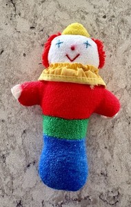 Vintage Clown Eden Toys Baby Rattle Plush Terrycloth with Ruffle Ring