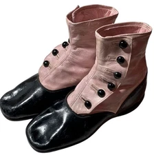 Edwardian/Victorian Antique Girls Button Up Shoes boots PINK&BLACK~A.Starr Best
