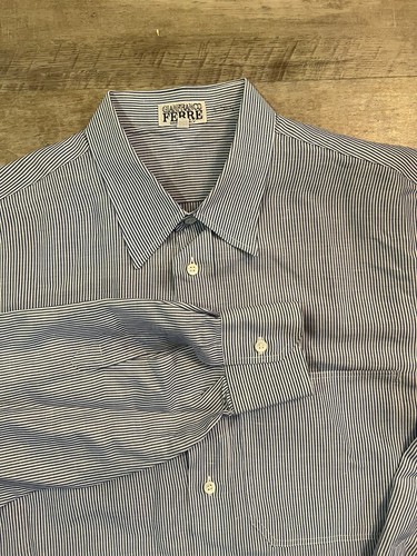 Gianfranco Ferré, Gianfranco Ferre camicia vintage uomo 17,5/44 bianca e blu a righe con bottoni