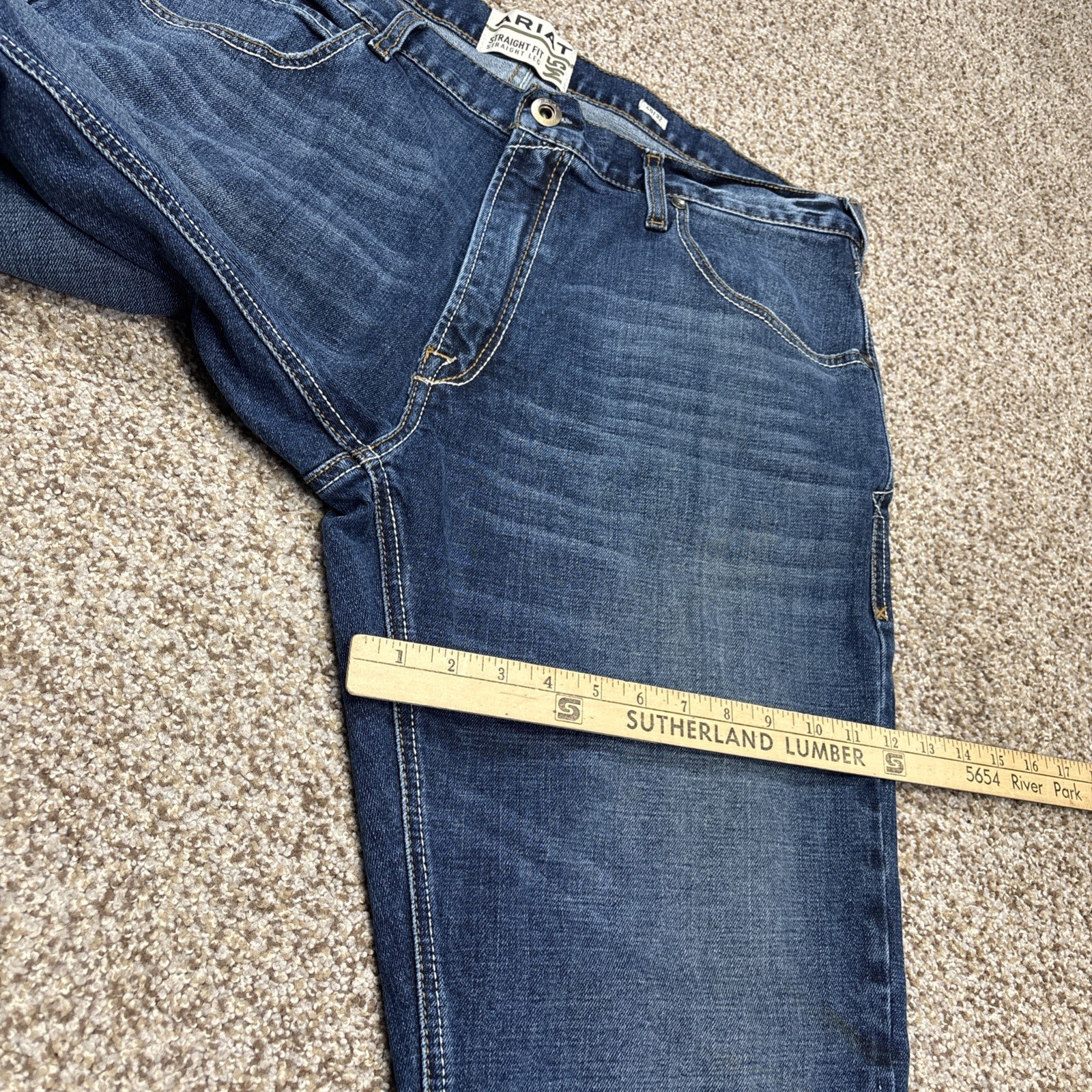 Ariat Denim M5 Jeans Straight Fit Straight Leg Mens 40x32 Heath Wash Fits 39x31 - View 14