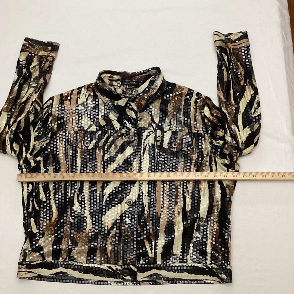 NOTATIONS Womens Jacket L Animal Sequin Embellished Long Sleeve Button Front - Image 3 of 4